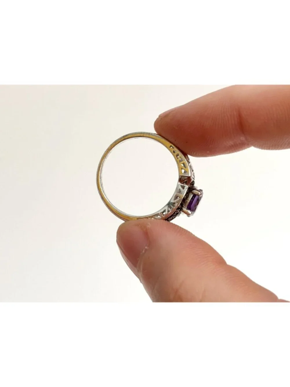 Thai Made Amethyst & Black Spinel Sterling Silver 925 Vintage Ring - sz 7.75